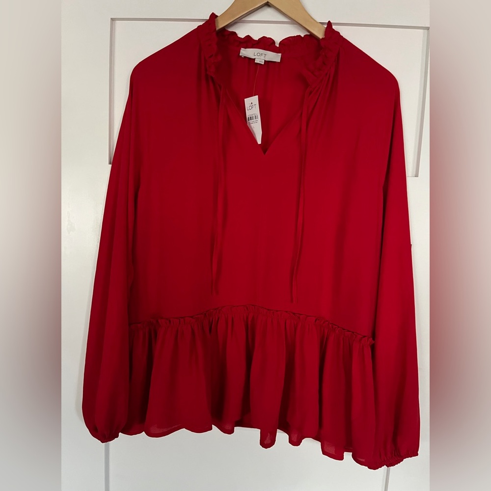 NWT LOFT Vibrant Red Peplum Blouse